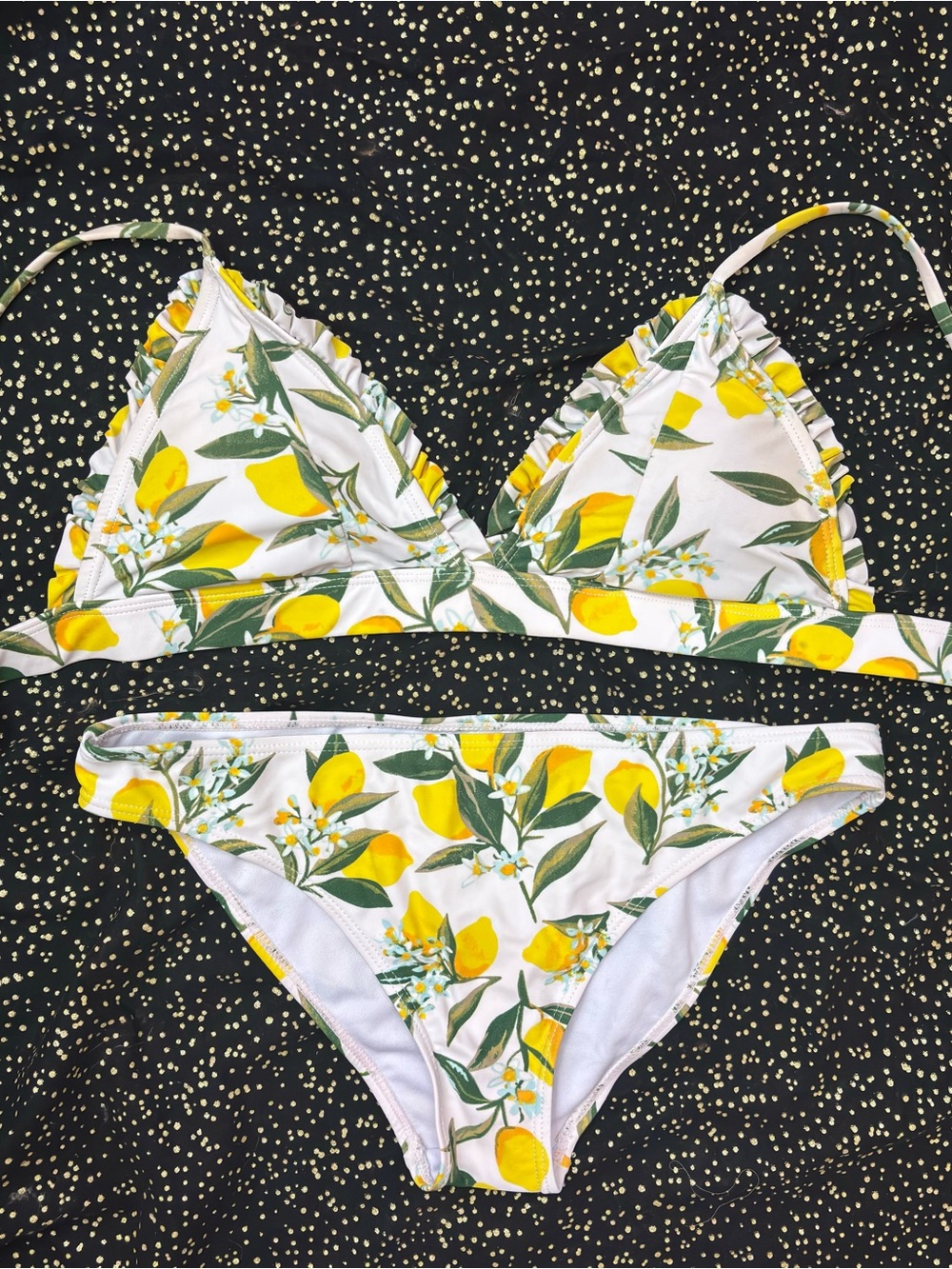 Lemon Ruffled Italian Bikini Swimsuit Set Medium